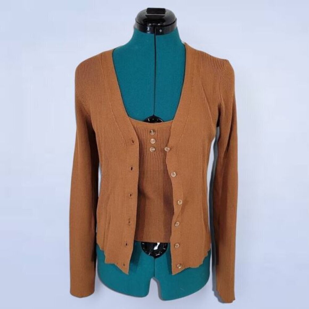 Mine Ribbed Cardigan and Tank Ari Set in Copper - Size‎ Large